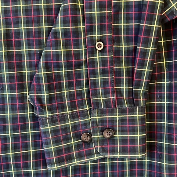 L.L. Bean Navy Blue Tartan Plaid Button Down Cotton Shirt Wrinkle Resistant XL - Picture 12 of 13